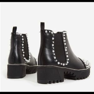 jack silver studded detail biker boot in black faux leather